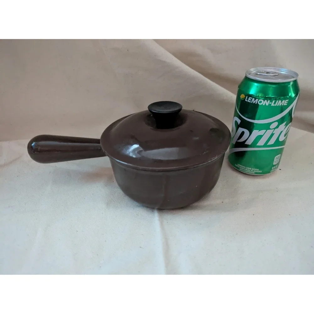 Vintage Le Creuset 14 Brown Cast Iron Enamel Sauce Pot Pan Lid France 5.5 In